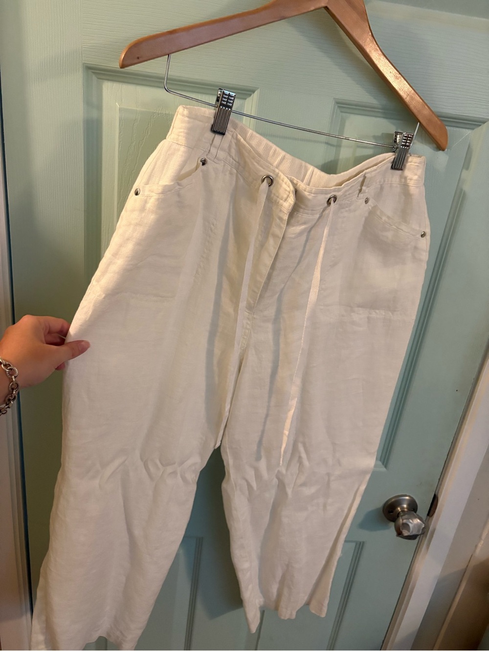 JM Collection Cream Wide-Leg Drawstring pants